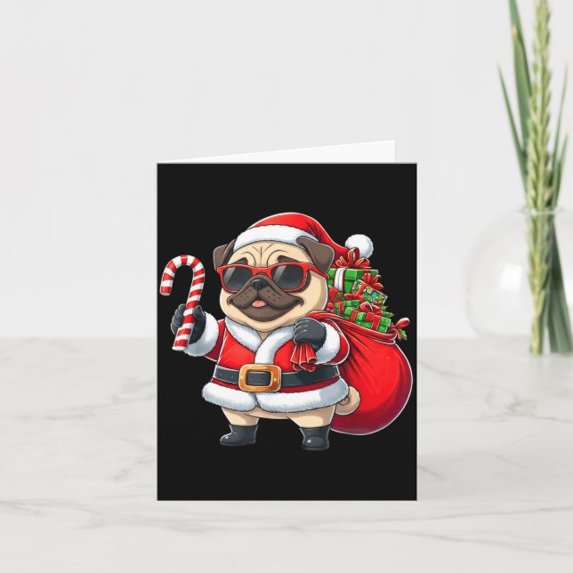 Cartão Funny Pug Christmas Santa Outfit Xmas Mom Dad Kids (Frente)