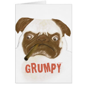Cartão Funny Pug Grumpy Puggy with Cigar