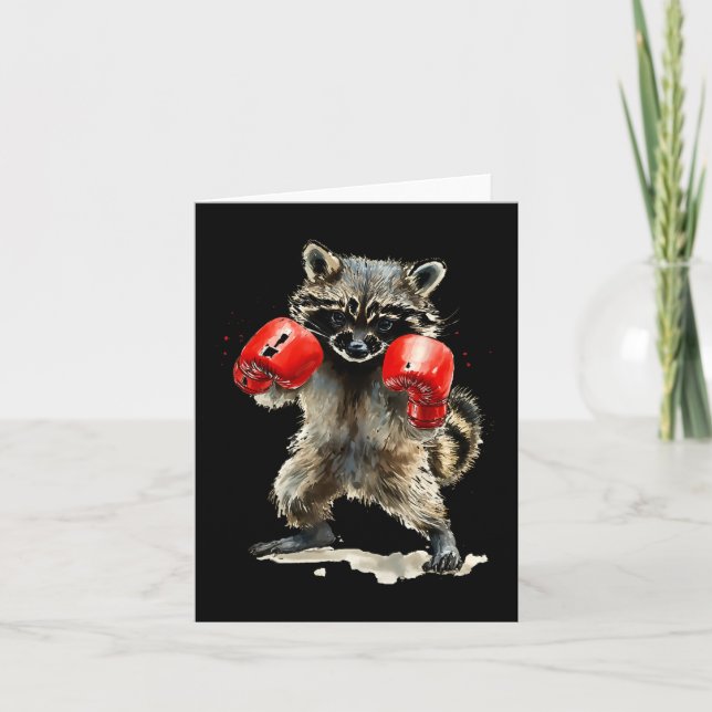 Cartão Funny Raccoon Costume Esporte Boxando Luvas Amante (Frente)