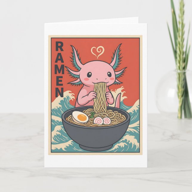 Cartão Funny Ramen Axolotl Noodle Lover Cute Creature (Frente)