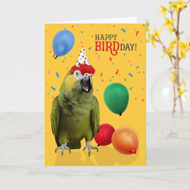 Cartão Funny Red Headed Amazon Parrot Birthday Humor (Flor Amarela)