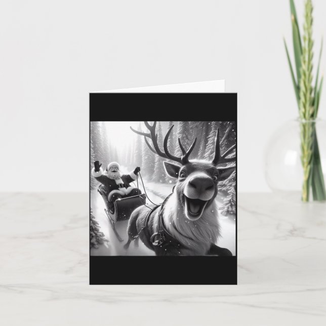 Cartão Funny Reindeer Selfie Santa Christmas Shirts Men W (Frente)