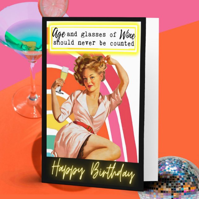 Cartão Funny Retro Birthday Card Best Friend-Sassy-Glass (Criador carregado)