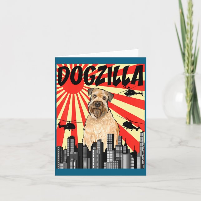 Cartão Funny Retro Japanese Dogzilla Soft Coated Wheaten  (Frente)