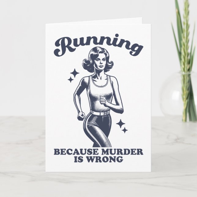 Cartão Funny Running Because Murder Is Wrong Retro (Frente)