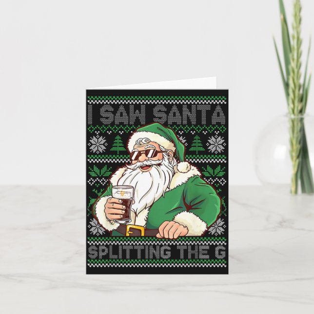 Cartão Funny Santa Drinking Beer Splitting G Christmas Ad (Frente)