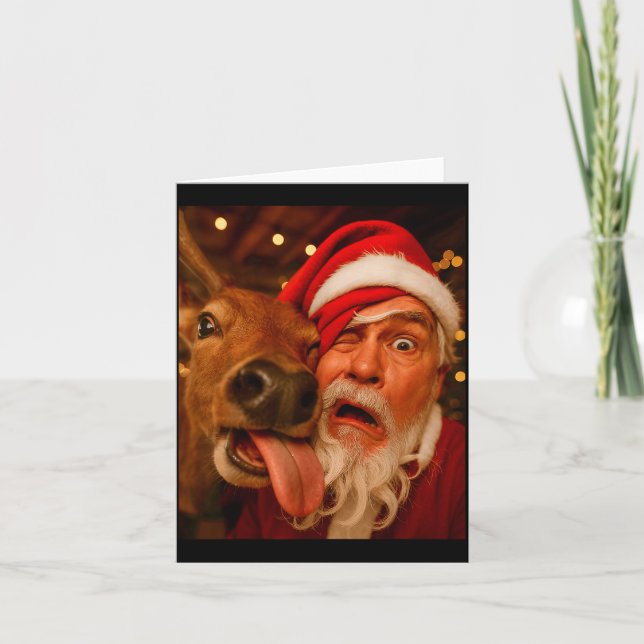 Cartão Funny Santa Selfie Reindeer Men Women Kids Christm (Frente)