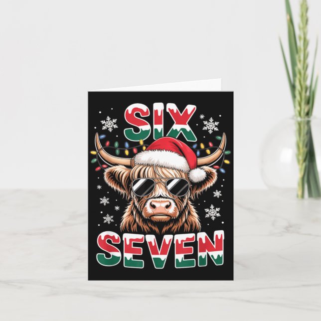 Cartão Funny Six Seven Highland Cow Christmas 67 Cool Xma (Frente)