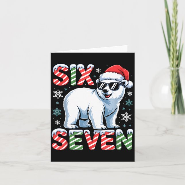 Cartão Funny Six Seven Lar Bear Christmas 67 Santa Hat Wi (Frente)