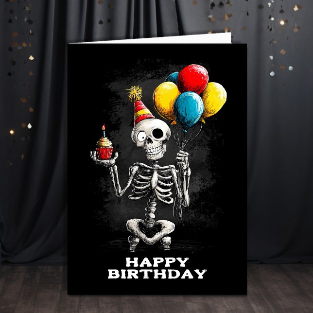 Cartão Funny Skeleton with Balloons Birthday (Criador carregado)