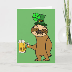 Cartão Funny Sloth Drinking Beer St. Patrick's Day Art