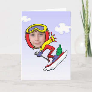 Cartão Funny Snow Skier Photo Face Template