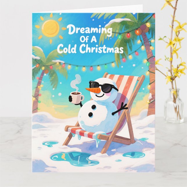 Cartão Funny Snowman Beach Christmas Dreaming Of A Cold (Flor Amarela)