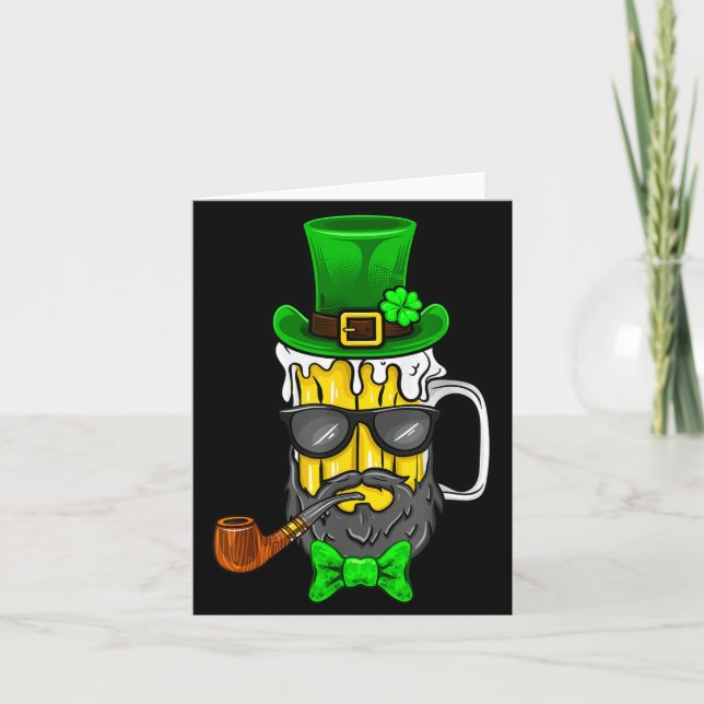 Cartão Funny St Patricks Day Gift Leprechaun Beer Beard G (Frente)