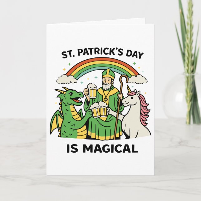 Cartão Funny St Patricks Day Magical Dragon Unicorn Beer  (Frente)