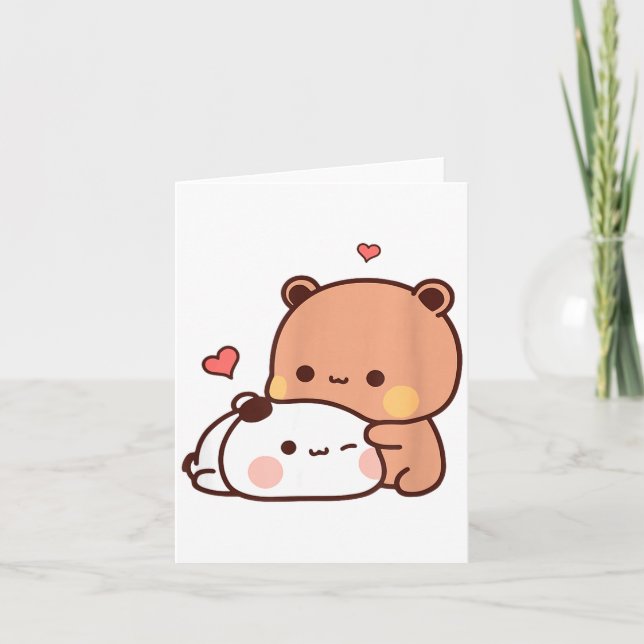 Cartão Funny Sweet Kawaii Kp Bear Panda Hugging Couple Lo (Frente)