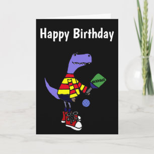 Cartão Funny T-rex Dinosaur Playing Pickleball