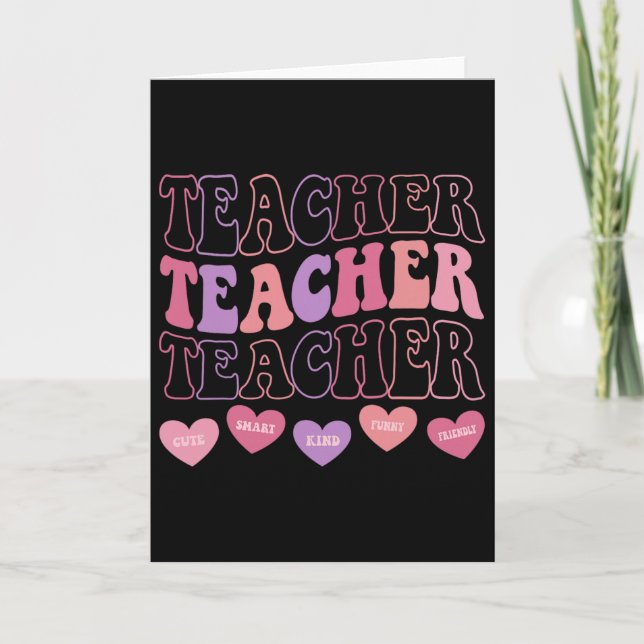 Cartão Funny Teacher Hearts Valentine's Day Girls Women T (Frente)
