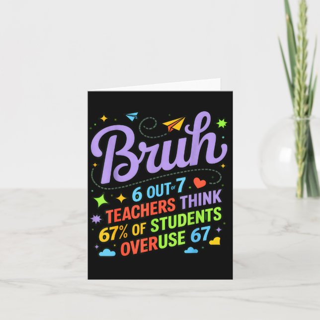 Cartão Funny Teacher Quote Bruh 6 Out Of 7 Teachers Think (Frente)