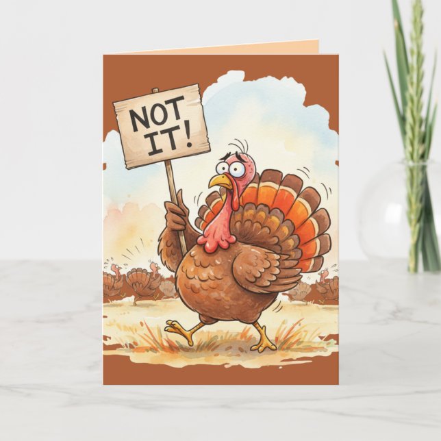 Cartão Funny Thanksgiving Card – Turkey Trouble (Frente)