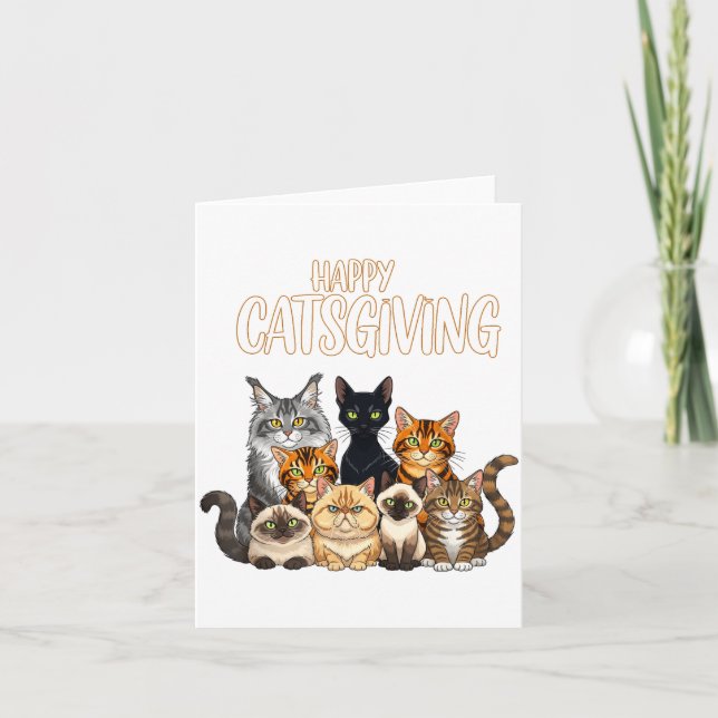 Cartão Funny Thanksgiving Cat Lovers Gift Happy Catsgivin (Frente)