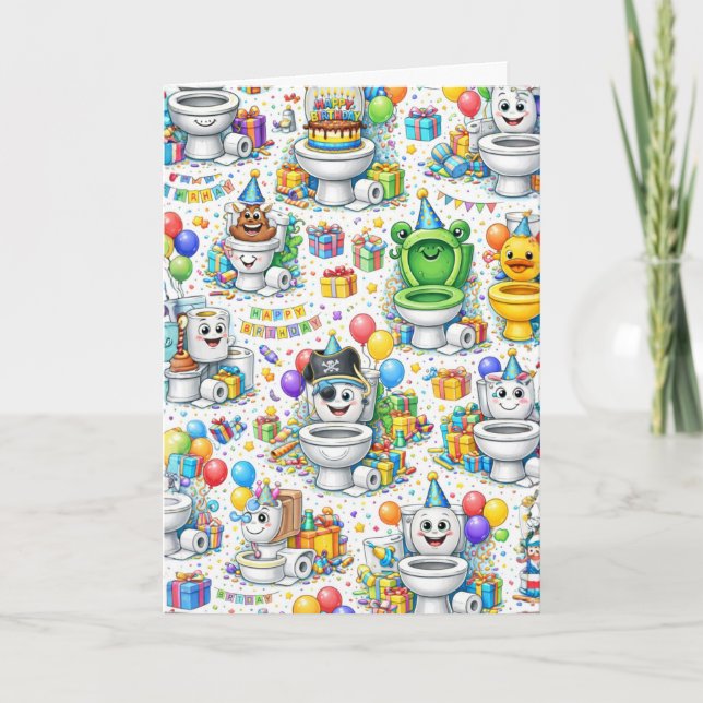 Cartão Funny Toilet Birthday Party (Frente)