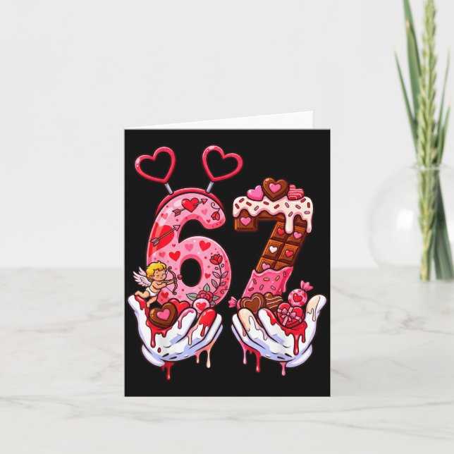 Cartão Funny Valentine's Day 67 Meme Hands Six Seven Cud  (Frente)