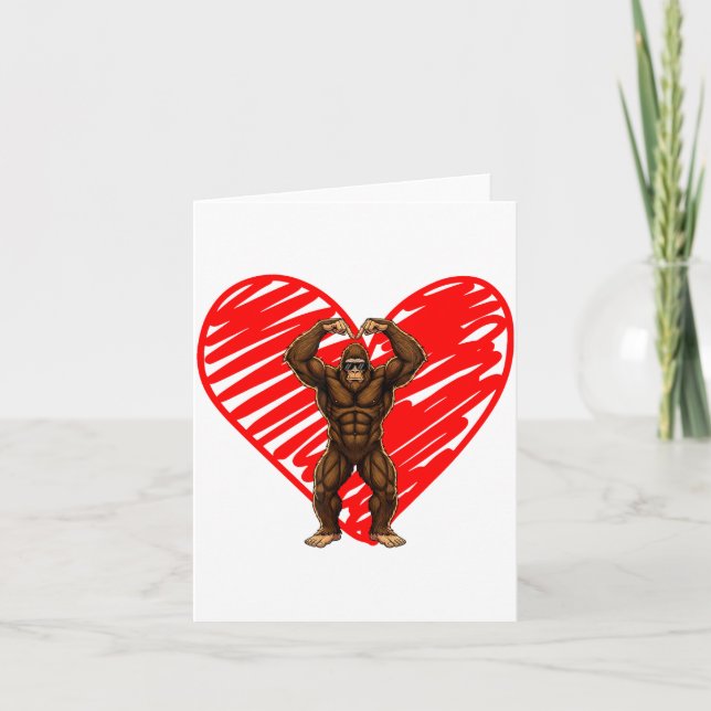 Cartão Funny Valentines Day Bigfoot Sungles In Heart Sasq (Frente)