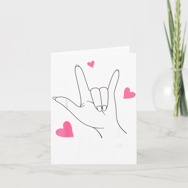 Cartão Funny Valentines Day Heart I Love You Hand Sign La (Frente)