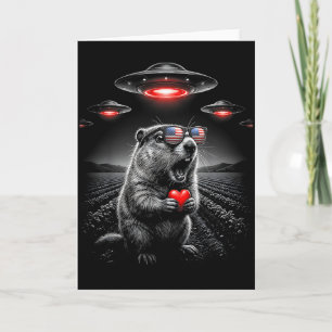 Cartão Funny Valentines Groundhog Selfie Alien Ufo EUA Fl