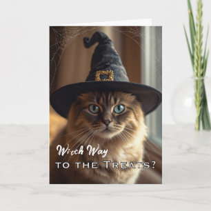 Cartão Funny Whiskerween com Gato Bruxa de Halloween