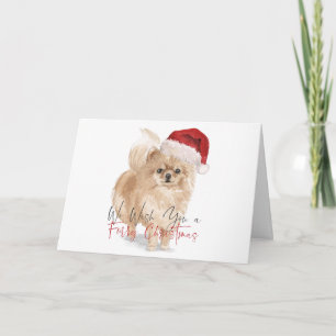 Cartão FURRY CHRISTMAS Santa Hat Pomeranian Calligraphy