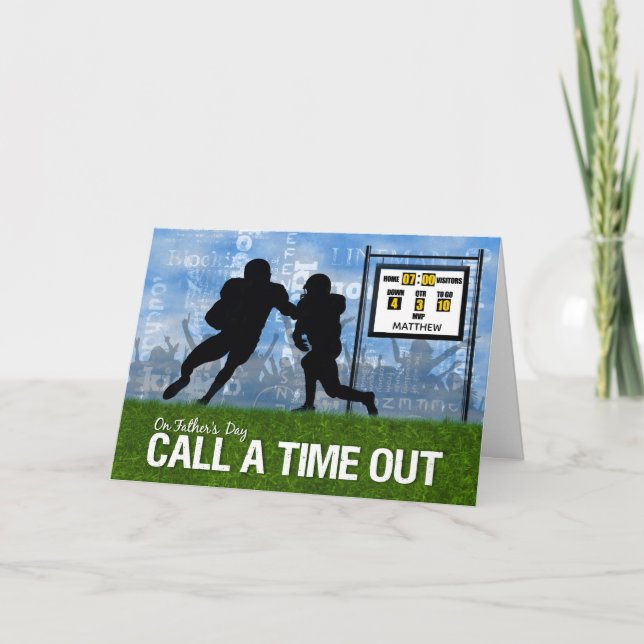 Cartão Futebol esportivo era um Dia de os pais com nome (Frente)