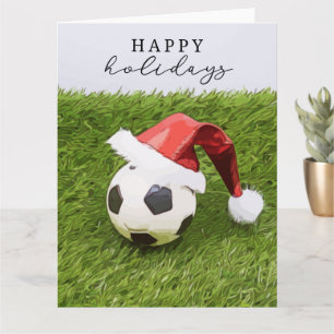 Cartão Futebol Natal futebol Chapéu do Papai Noel Feliz N