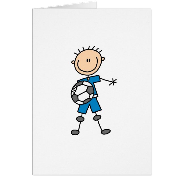 Cartão Futebol uniforme azul do menino (Frente)