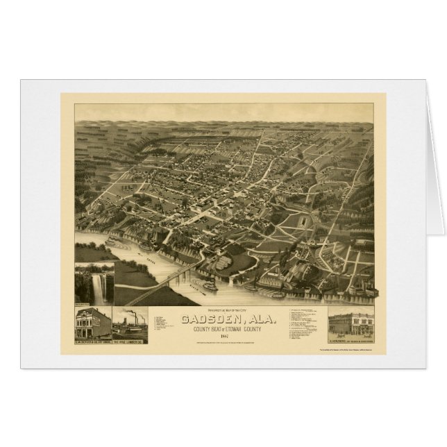 Cartão Gadsden, mapa panorâmico do AL - 1887 (Frente Horizontal)