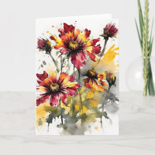 Cartão Gaillardia - Flores aquarela