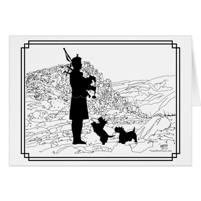 Cartão Gaita Escocesa e Terriers Escoceses (Frente Horizontal)