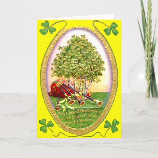 Cartão Gaita Shamrock Dourado Verde (Frente)