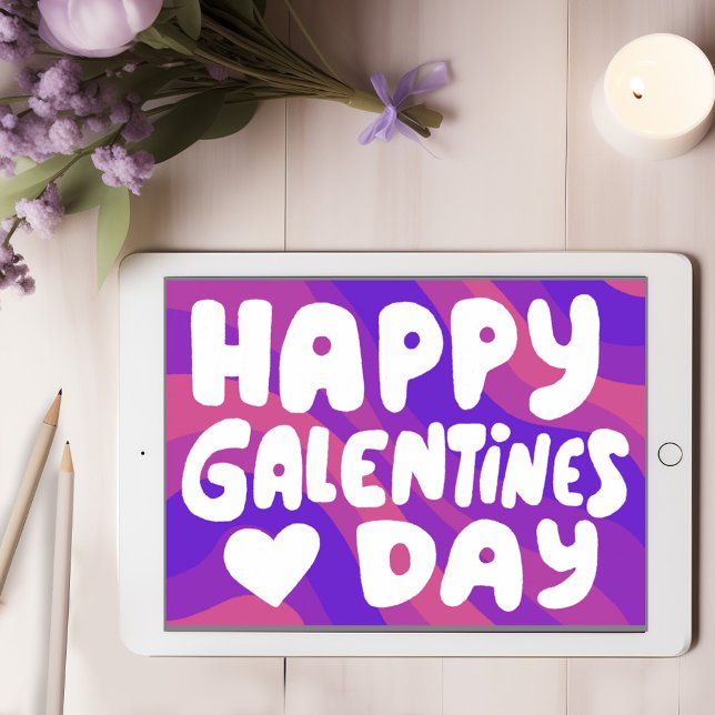 Cartão Galentine Bubble Letters Groovy Retro Digital (Galentine Bubble Letters Groovy Retro Digital eCard Happy Galentines Day Online Email Virtual Card)