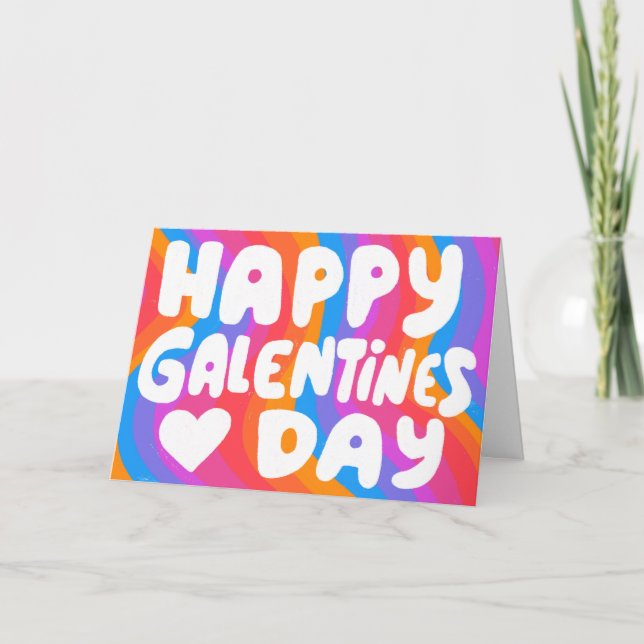 Cartão Galentine Bubble Letters Rainbow Groovy Retro (Frente)