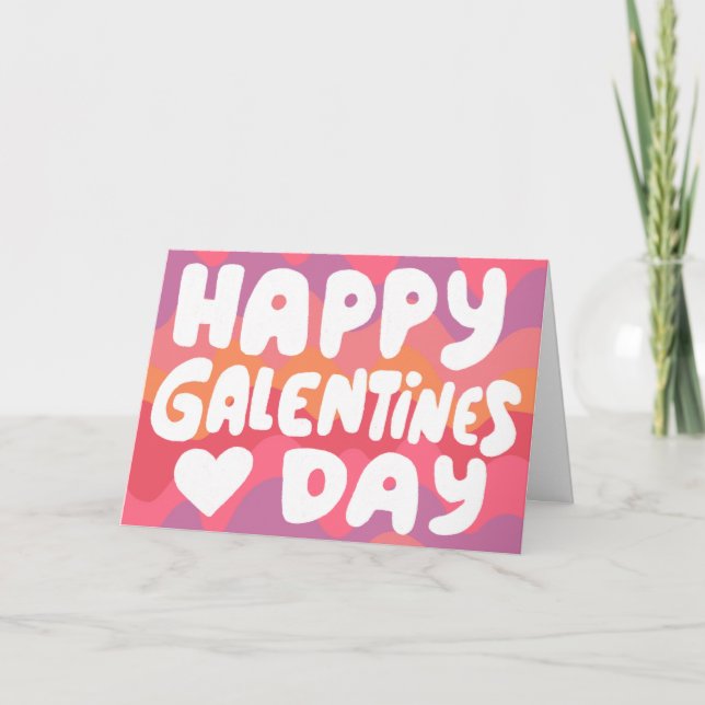 Cartão Galentine Bubble Letters Rosa Curvy Retro Strips (Frente)