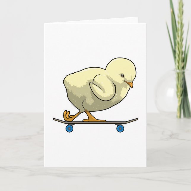 Cartão Galinha como Patinador com Skate (Frente)