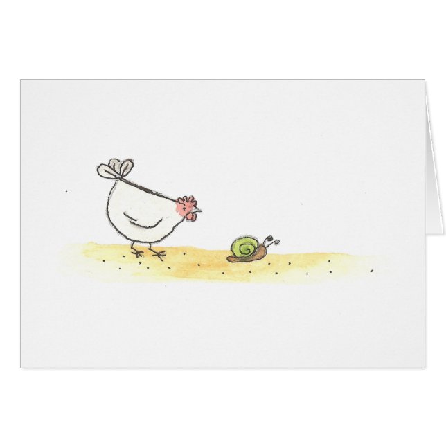 Cartão Galinha e caracol brancos (Frente horizontal)