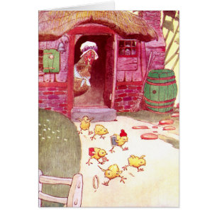 Cartão Galinha em pintinhos de observação da casa