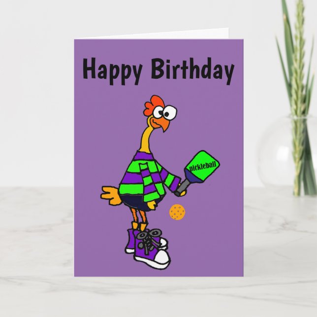 Cartão Galinha Engraçada Jogando Pickleball (Frente)
