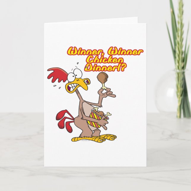 Cartão galinha vencedora janta humor irônico (Frente)