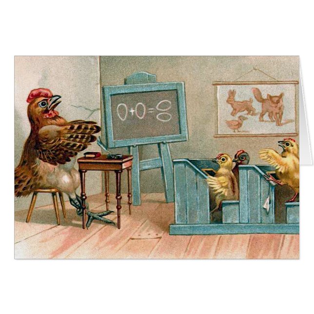 Cartão "Galinhas vintage na escola" (Frente Horizontal)