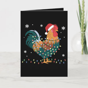 Cartão Galo de Natal Chapéu do Papai Noel Luzes Floco de