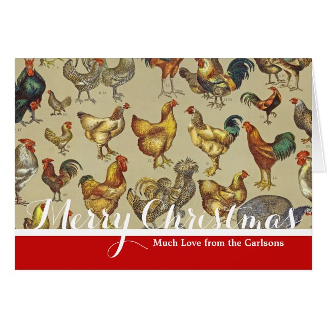 Cartão Galo Galinha-Fazenda Animal (Frente Horizontal)